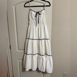 White Midi Dress with Black Trim